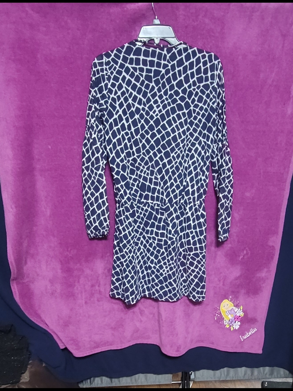 Michael Kors Navy and White Geometric-Print Long Sleeve Midi Dress
